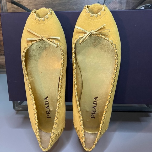 Prada Mustard Yellow 36.5/6 Suede Ballet Flats - Picture 4 of 12